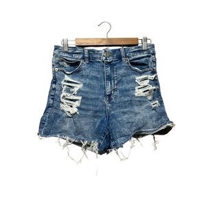 American Eagle Denim Shorts Distressed High Waisted Acid Wash‎ Blue